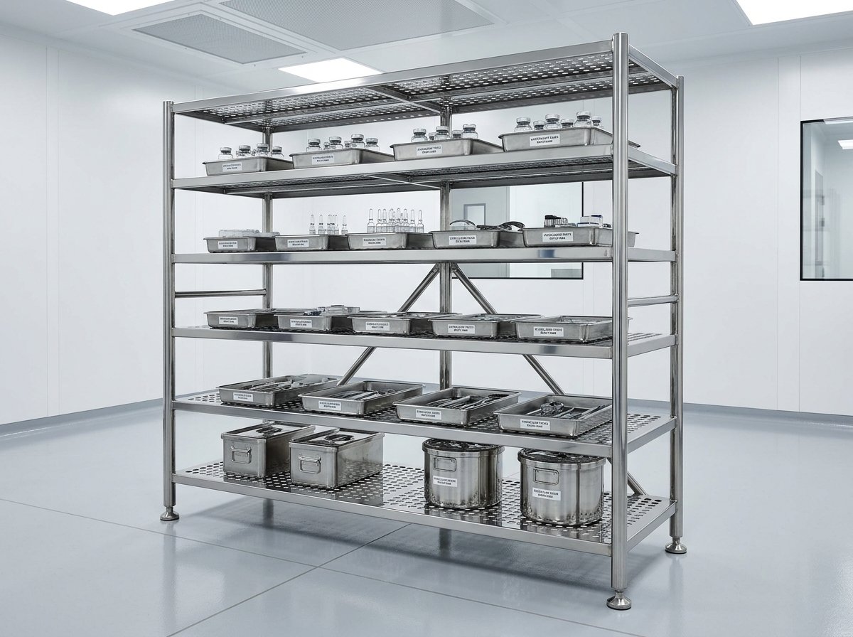 SS 5-Tier Perforated Cleanroom Storage Rack